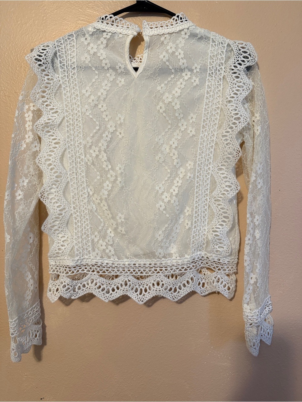 White Lace Ruffle Long-Sleeve Top - Picture 3 of 5